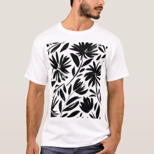 Camiseta Páscoa negra: padrão de crisântemo de vintage