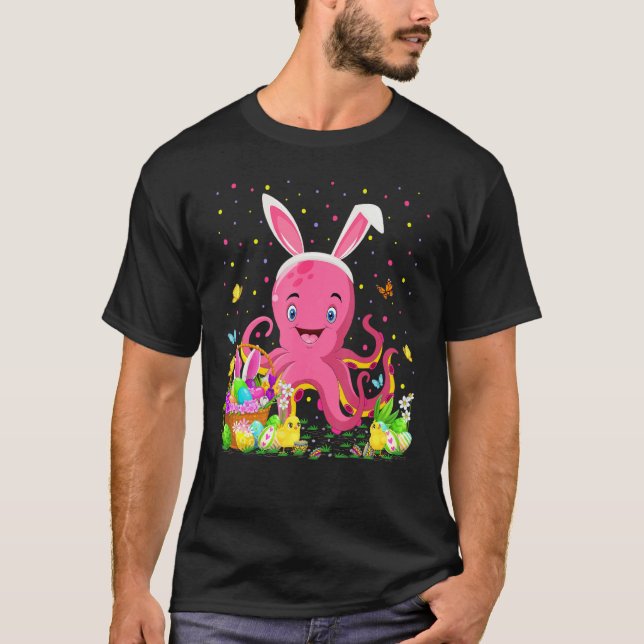 Camiseta Páscoa Octopus Bunny Ovo Caça Octopus Páscoa Su (Frente)