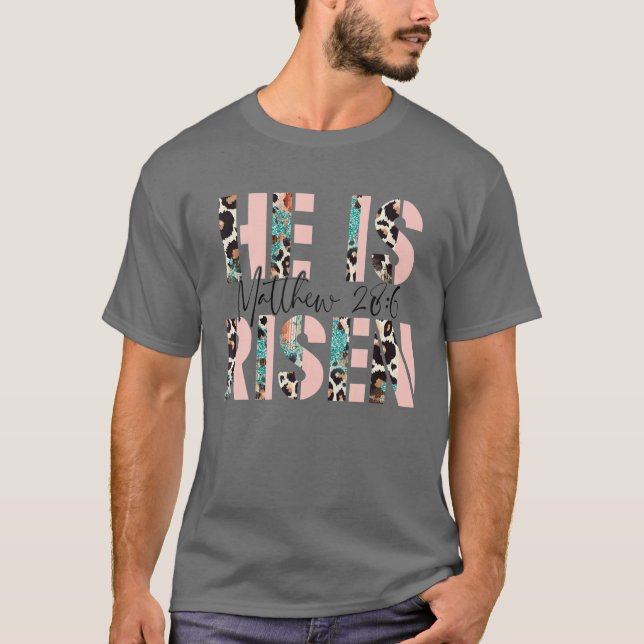 Camiseta Páscoa Para Christian Ele É Risen Leopard (Frente)