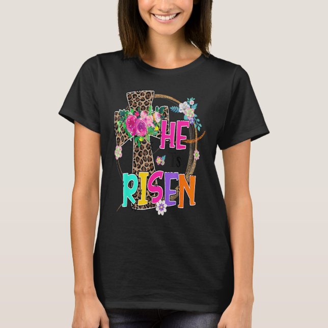 Camiseta Páscoa Para Garotas Cristãs Teen Mãe Ele Está Rise (Frente)