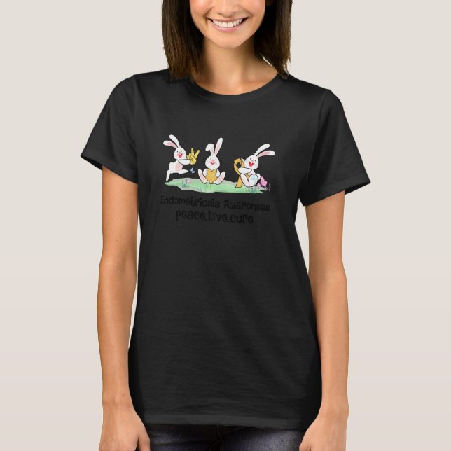 Camiseta Páscoa Peace Love Cure Bunny Ribbon Endometriose (Frente)