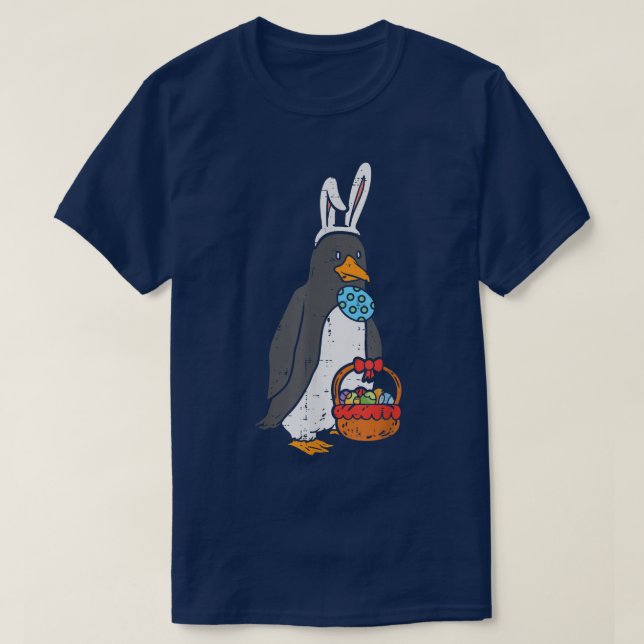 Camiseta Páscoa Penguin Bunny Ovos Cesta Animais Cujos Home (Frente do Design)