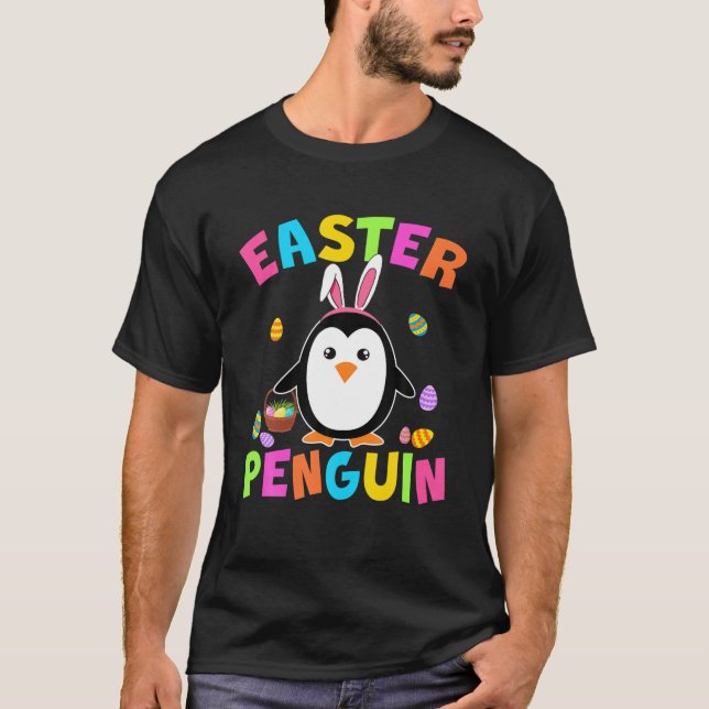 Camiseta Páscoa Penguin Cute Bunny Penguin Easter Eggs Happ (Frente)