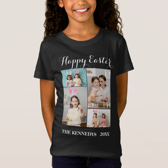 Camiseta páscoa Personalizada da Família de Colagem de Foto (Frente)