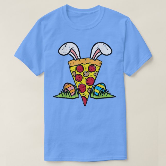 Camiseta Páscoa Pizza Fatia Coelhinha Ouve Engraçada Comida (Frente do Design)