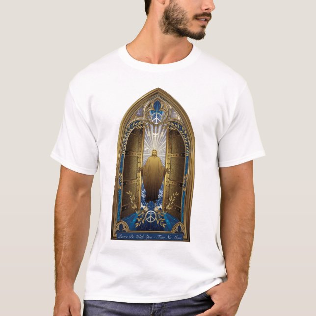 Camiseta Páscoa Portas Abertas Paz Sagrada, Presente de Des (Frente)