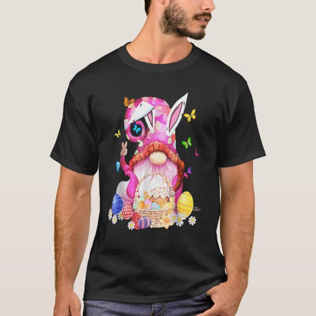 Camiseta Páscoa Primavera Gnomo Caça Ao Ovo E B (Frente)