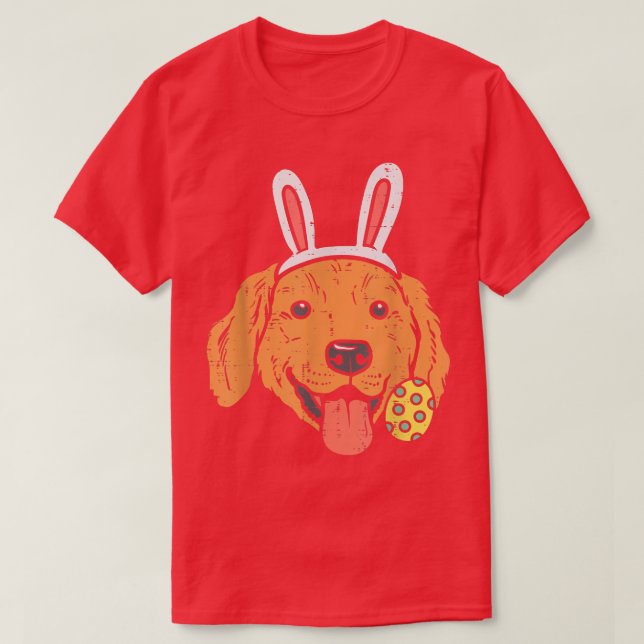 Camiseta Páscoa Retriever Ouro Coelho Rosto Coelho Cachorro (Frente do Design)