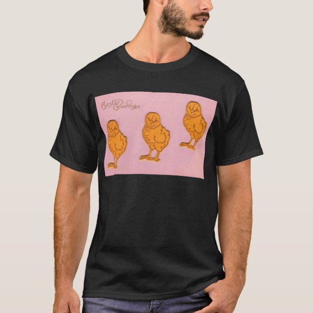 Camiseta Páscoa saudações Pintinhos cor-de-rosa (Frente)
