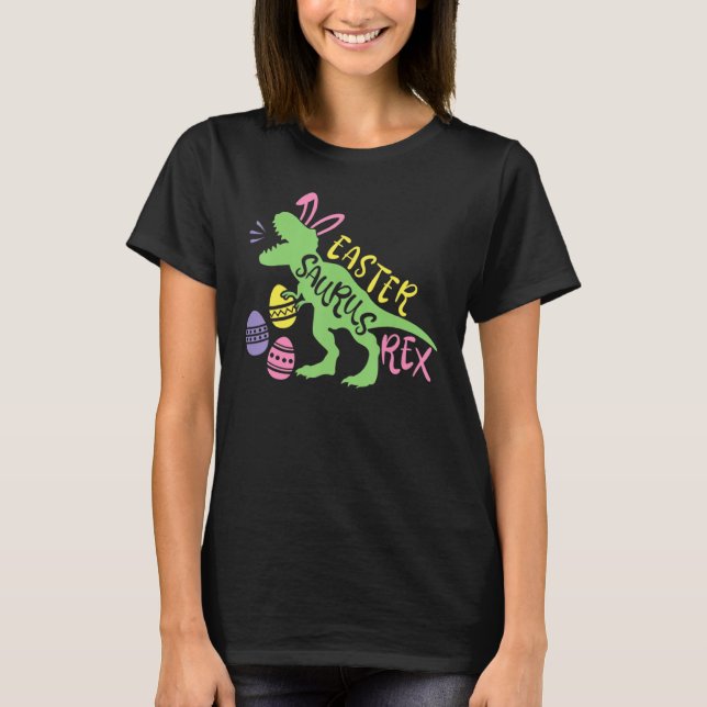 Camiseta Páscoa Saurus Rex Egg Kids Rex Dinosaur Happy East (Frente)