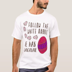 Camiseta Páscoa Segue O Coelho Branco Engraçado Humorado