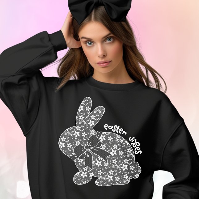 Camiseta Páscoa Vibes Branco Lace Bunny Lace Ears Lace Arco (Criador carregado)