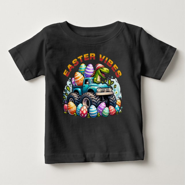 Camiseta Páscoa Vibes Dino em Caminhão Monstro com Ovo de P (Frente)