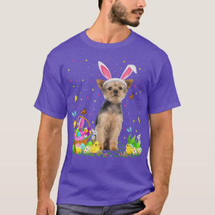 Camiseta Páscoa Yorkie Dog Bunny Egg Caçando Páscoa Yorkie 