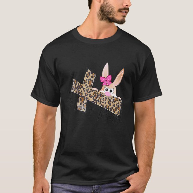 Camiseta Páscoas Cristãs Mãe Bunny Ele É Risen Leop (Frente)