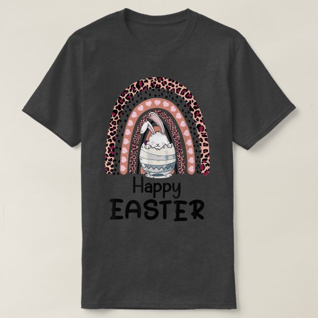 Camiseta Páscoas para crianças coelhos com arco-íris Desenh (Frente do Design)