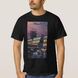 Camiseta Passageiros de negócios vintage em avião no aeropo