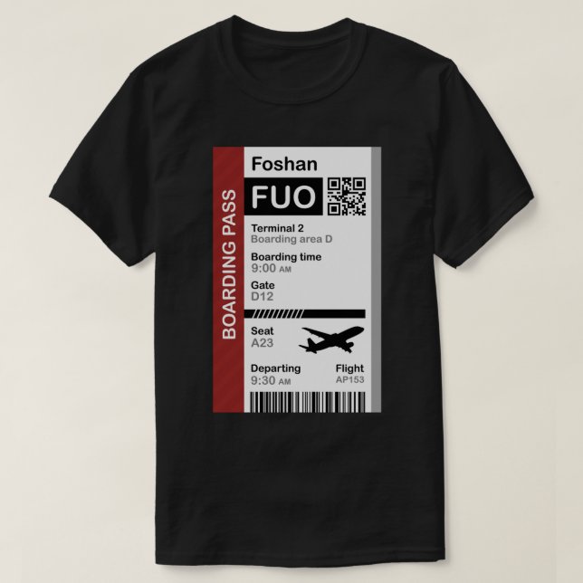 Camiseta Passagem De Embarque De Foshan (Bilhete De Destino (Frente do Design)