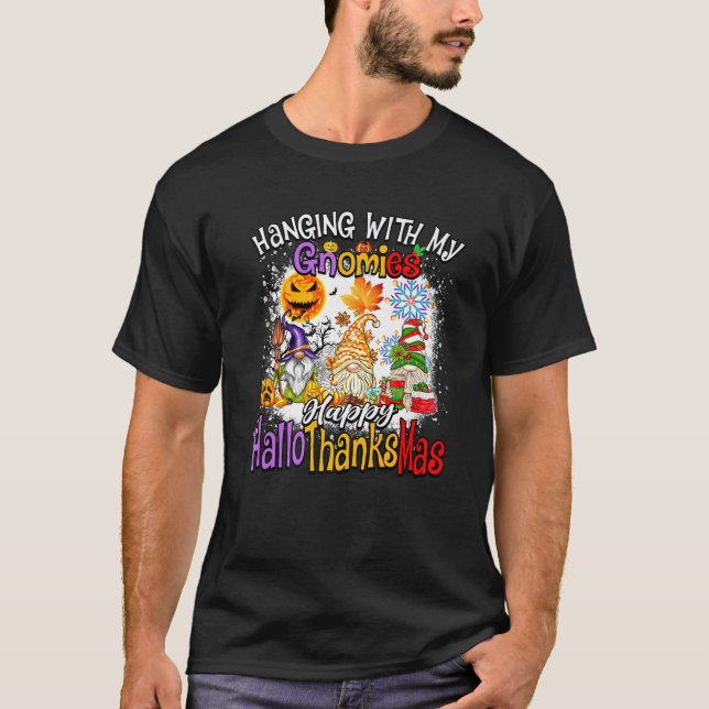 Camiseta Passando tempo com meus Gnomies Feliz Hallothanksm (Frente)