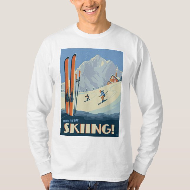 Camiseta Passar a Vintagem de Esqui do Dia (Frente)