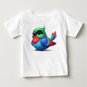 Camiseta Passarinho de desenho animado azul e amarelo fofo