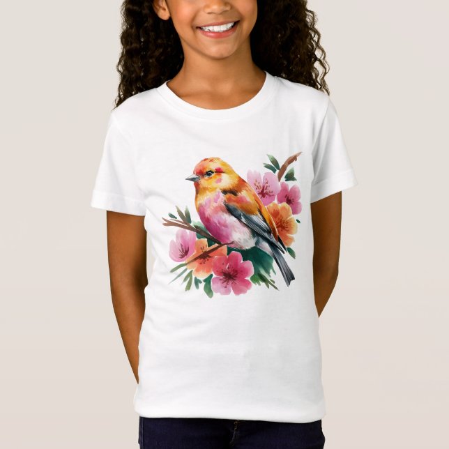 Camiseta Passarinho Flor de Rosa (Frente)