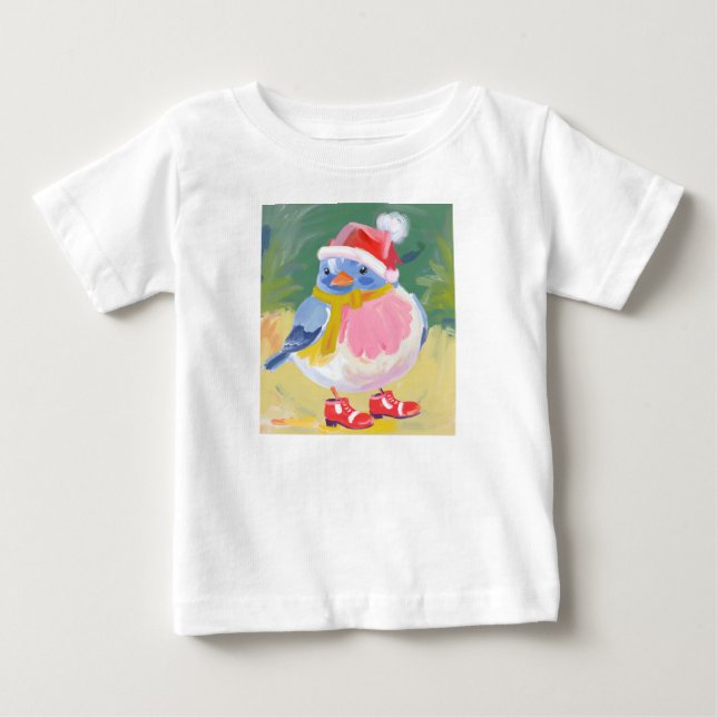 Camiseta Passarinho fofo com botas vermelhas e chapéu de Pa (Frente)