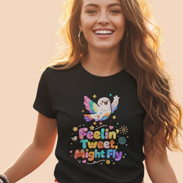 Camiseta Passarinho Kawaii Sentindo Tweet Pode Voar (Criador carregado)