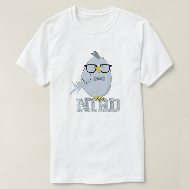 Camiseta Passarinho Nerd Fofo Passarinho Azul com Óculos  (Frente do Design)