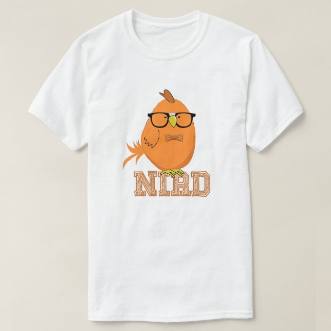 Camiseta Passarinho Nerd Laranja Fofo (Frente do Design)