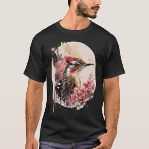 Camiseta Passarinho Pica-Pau Fofo Flor de Cerejeira Japones