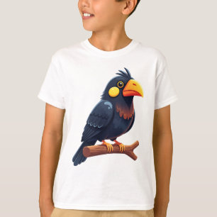 Camiseta Passarinho Preto de Desenho Animado Fofo