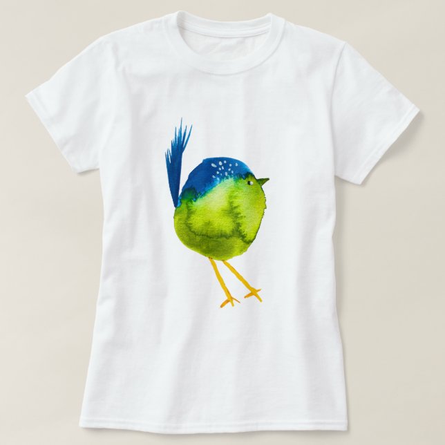 Camiseta Passarinho verde água-forte fofo (Frente do Design)