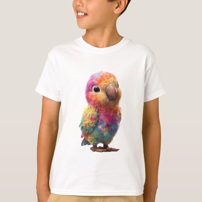 Camiseta Passarinhos Crianças com Explosão de Aquarela Arco (Frente)