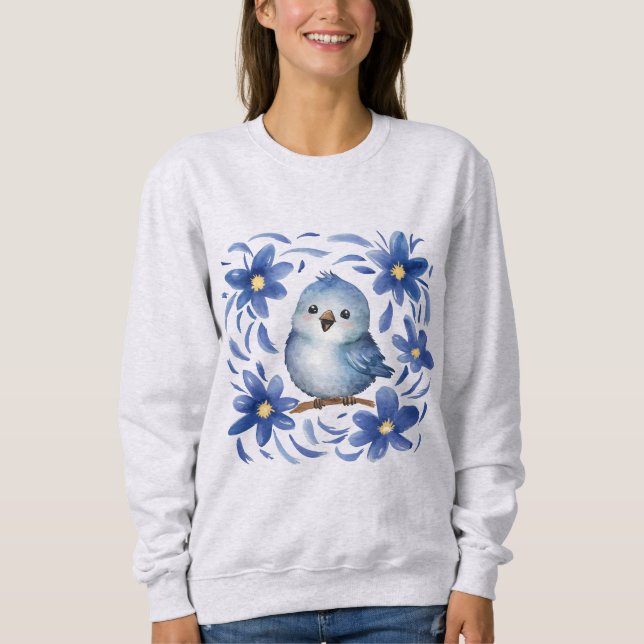 Camiseta Pássaro Azul com flores (Frente)