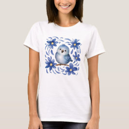 Camiseta Pássaro Azul com flores
