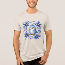 Camiseta Pássaro Azul com flores