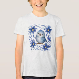 Camiseta Pássaro Azul com flores