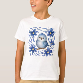 Camiseta Pássaro Azul com flores