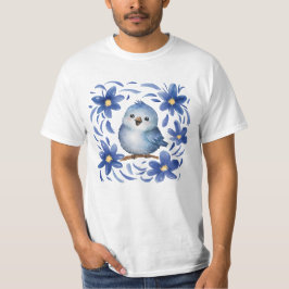 Camiseta Pássaro Azul com flores
