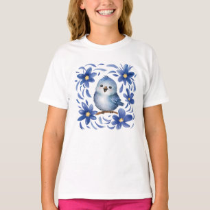 Camiseta Pássaro Azul com flores