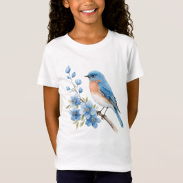 Camiseta Pássaro azul com flores azuis