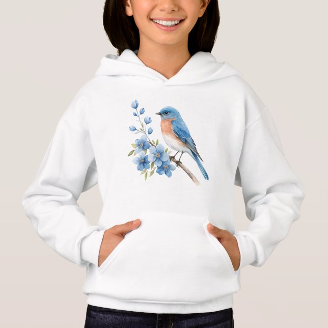 Camiseta Pássaro azul com flores azuis (Frente)