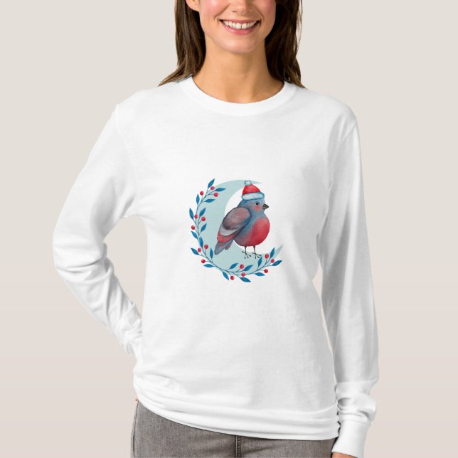 Camiseta Pássaro Azul De Natal Em Lua (Frente)