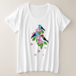 Camiseta Pássaro azul, flores primavera, apenas na frente