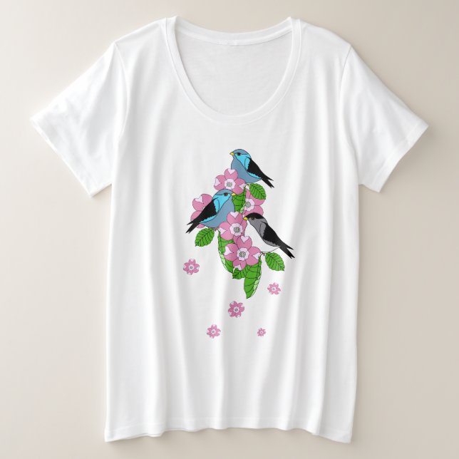 Camiseta Pássaro azul, flores primavera, apenas na frente (Frente do Design)