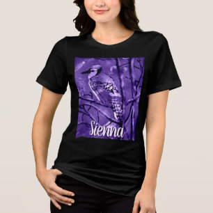 Camiseta Pássaro Azul Gaio Arte Abstrato Roxo Personalizado