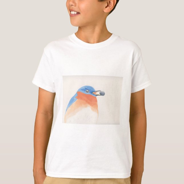 Camiseta pássaro azul zangado com mirtilo (Frente)