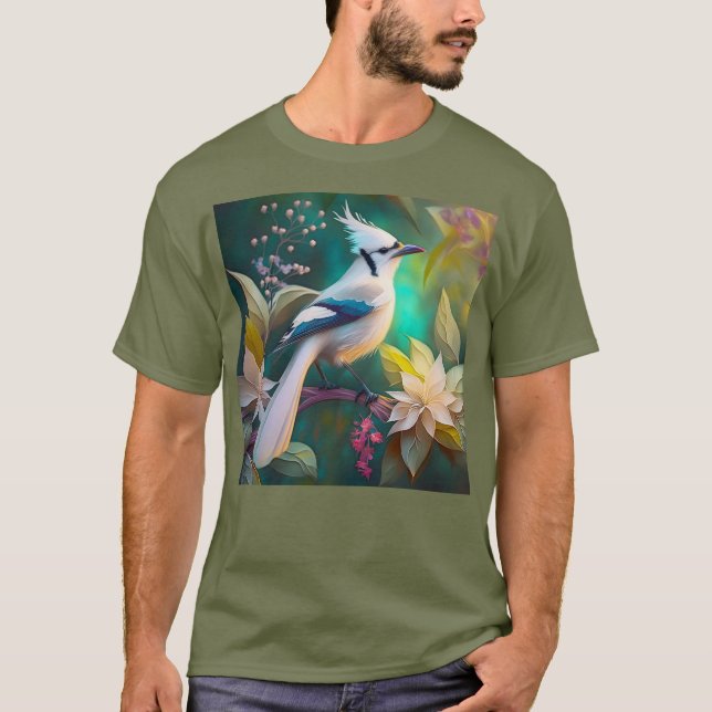 Camiseta Pássaro Branca de Teal Wing Jay Fantasy (Frente)