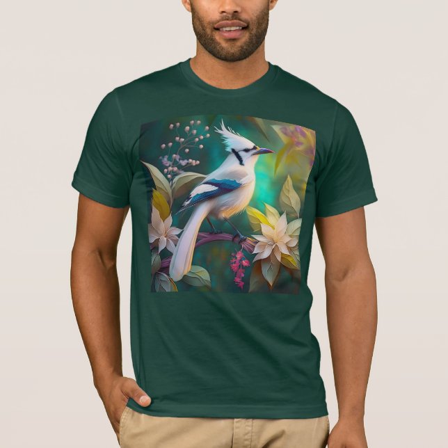 Camiseta Pássaro Branca de Teal Wing Jay Fantasy (Frente)